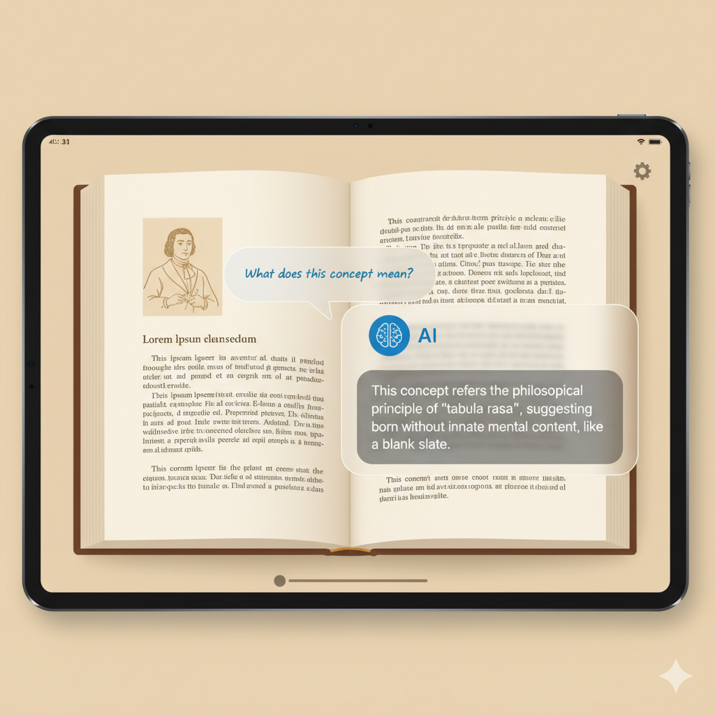 Animated graphic of AI chat overlay in the reader